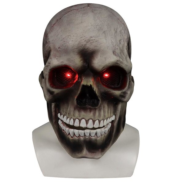 Halloween Skalle Mask Halloween Skräckmask Skräck Rörlig käke Helhuvud Skalle Mask Skräck Cosplay Mysk Festdekor Dropshipping Grey-Red Light