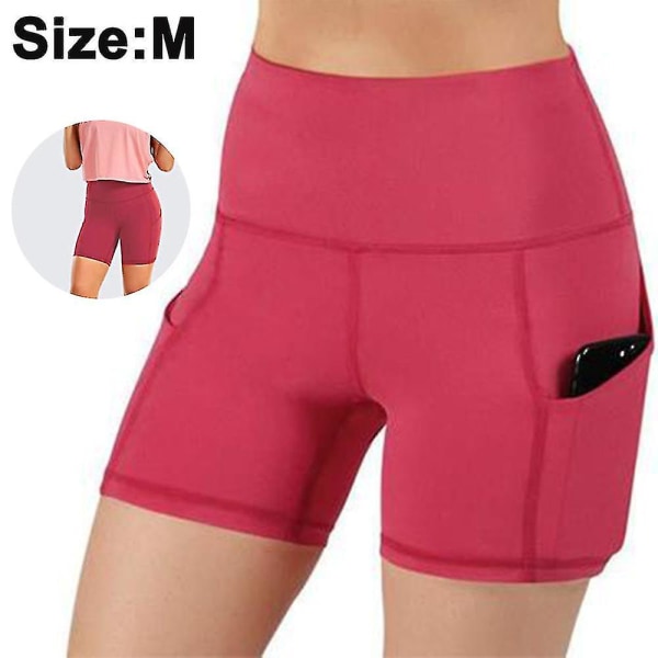 Yoga Shorts för Kvinnor med Hög Midja, Sidofickor, Magkontroll, Löpning, Gym, Träning, Biker Shorts för Kvinnor Röd