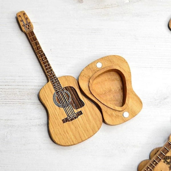 Akustisk gitarrplektrumbox i trä, gitarrbox för plektrum, gitarrplektrumhållare, present till gitarrspelare akustisk gitarrplektrumbox i trä med ställ 1pcs
