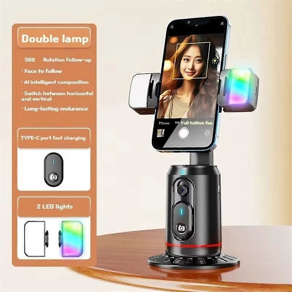 Q02 360° Kääntyvä Gimbaalivakain Selfie-tikku Pöytäkone Kasvojenseuranta Gimbaali Kaukosäätimen Suljinpidikkeellä Bluetooth-valolla