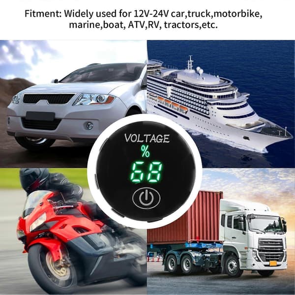 DC 12V?24V LED Voltmeter One Touch Sensing Sort Hus Universal til Bil Lastbil Motorcykel Skib ATV RV Traktor
