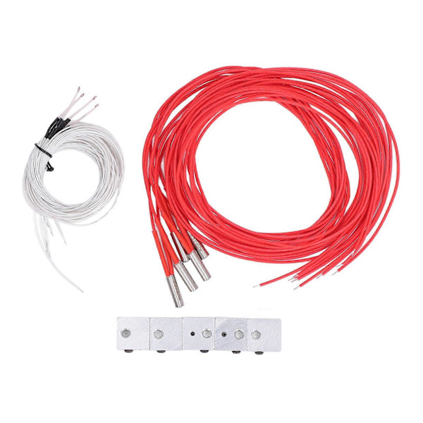 5 Sæt 3D Printer Hotend Dele MK7 MK8 Aluminium Varmeblok 100K Termistor med 1m Ledningspatronvarmer 24V 40W