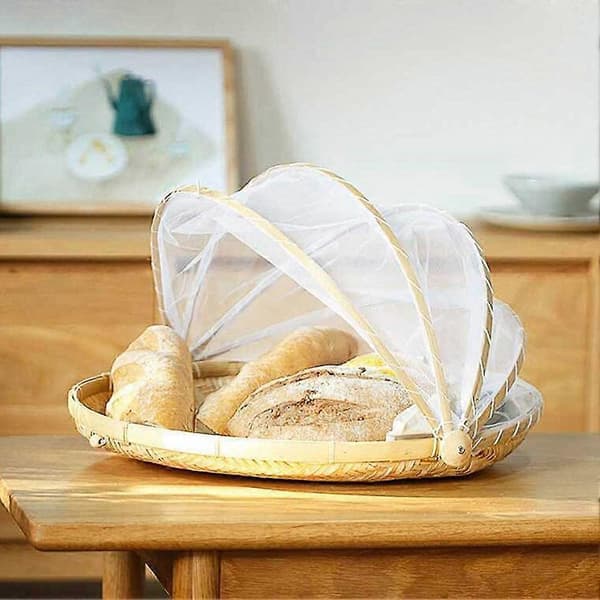 Picknickkorg i bambu med matservering, anti-flugor, insektsnät, brödfruktbricka