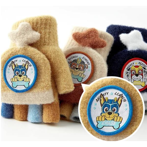 PAW Barnhandskar Femfingervantar Vinter Varma Söta Tecknade Nya Femfinger Flip Halvfingerhandskar Sky blue