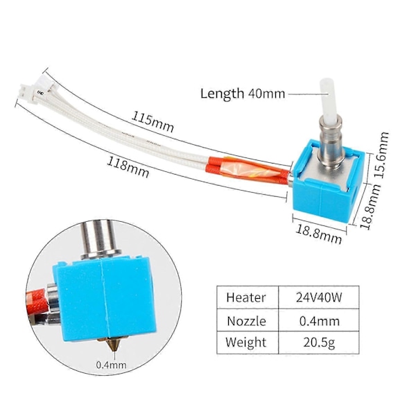 Kobra Hotend 24V40W til 3D Printer Udskiftning Kompatibel med Anycubic Kobra 3D Printer med Messing Kobra Hotend