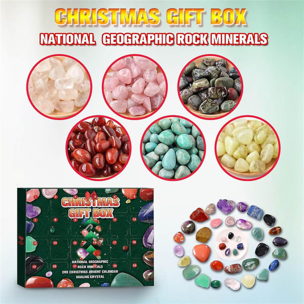 2023 Julnedräkning Adventskalender 24 Grids Xmas Blind Box Healing Crystal Stone Rock Minerals Malm Party Favors Gift