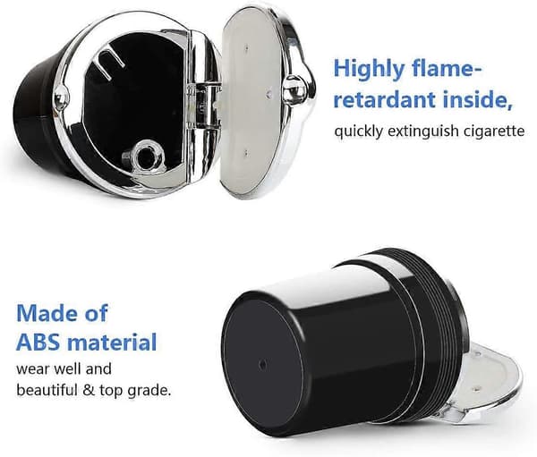 LED Bilaskkopp i rostfritt stål med lock, Cigarettaskkopp för bil, hem, kontor 6*7,5*9 cm