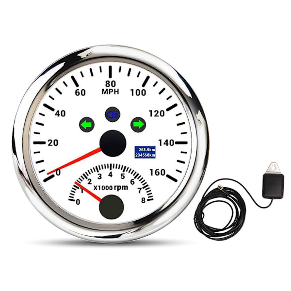 GPS-nopeusmittari kierroslukumittarilla 8000RPM DC9 - 32V IP67 Vedenpitävä 0 - 160MPH Punainen taustavalo Tarkka veneelle ATV:lle Valkoinen kellotaulu