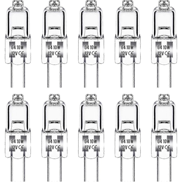 G4 Halogenpære, 12v 10w G4 Pære, Varm Hvid 3000k, 150lm, Dæmpbar, G4 Halogenlampe, Klar Kapsel Lampe, 10 Pak