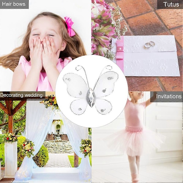 30 stk. kablet netting glitter sommerfugler med kunstig edelsten DIY håndlagde håndverk for bryllupsfest hjemmedekorasjon Hvit
