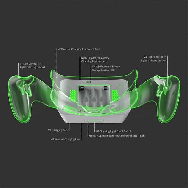 Ladebase for 3 VR-headset Ladestasjon Håndtak Belyst Multifunksjonell Stand Lader