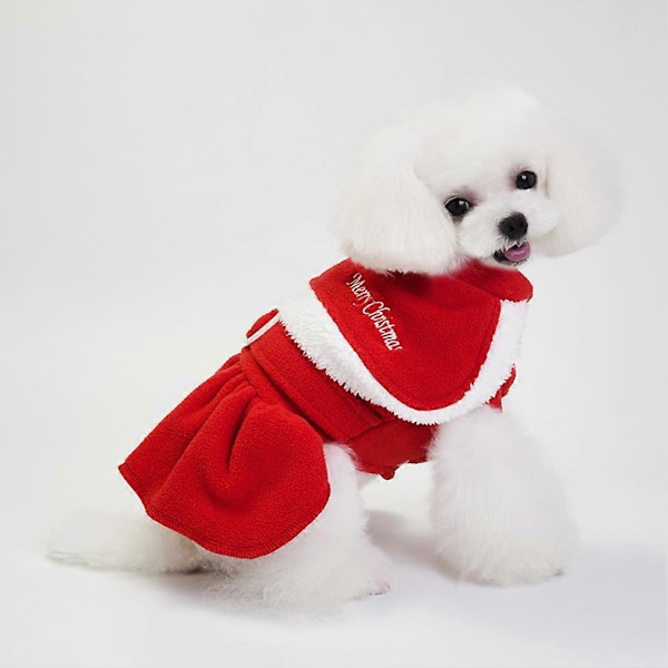 Vinter Jul Söt Röd Hundklänning för Små Hundar Valp Jacka Kläder Outfit Kläder S