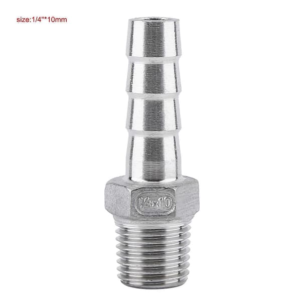 Gjengekobling for slange med mothake i rustfritt stål (1/4\"x10mm)