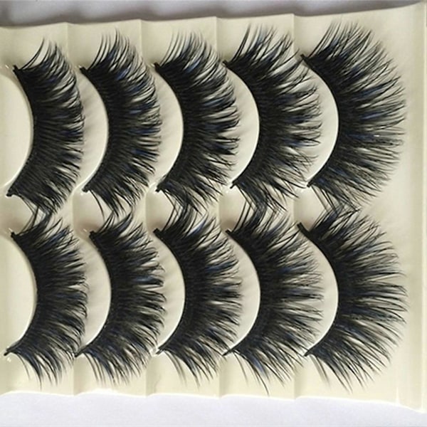 5 Par Kvinnor Långa Tjocka Blå Svarta Falska Ögonfransar Lösögonfransar för Makeup Studio QinHai