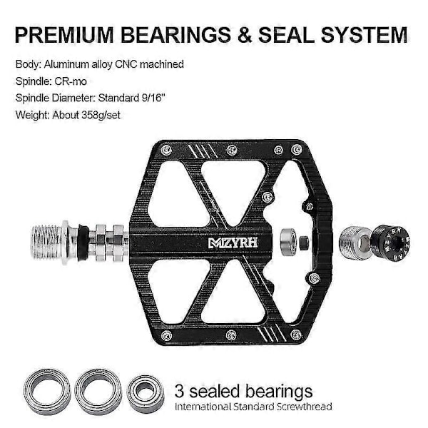Reflekterende Sykkelpedal 3 Kulelager Sklisikre Mtb Pedaler Aluminium Legering Flat Vanntette Sykkelpedaler MZ-F336 silver
