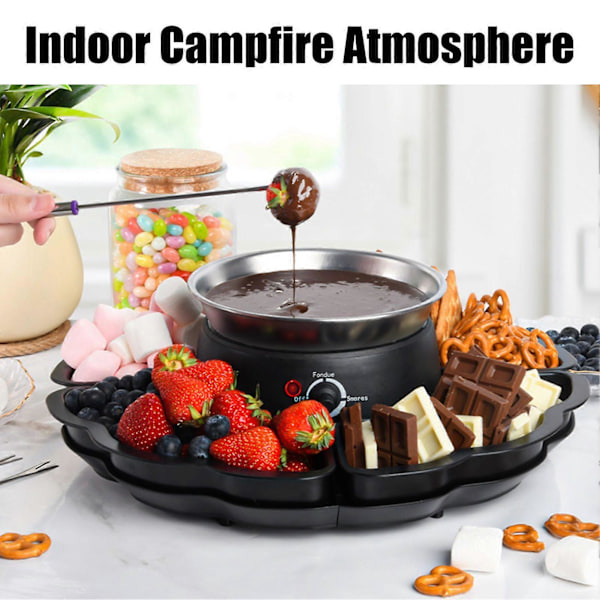2-i-1 Elektrisk S'more Maker Fonduegryta Flamfri Värmare med 3 Temperaturkontroller S'more Kit med Marshmallow Rostningspinnar Bordsmodell Inomhus Kit för Grillning