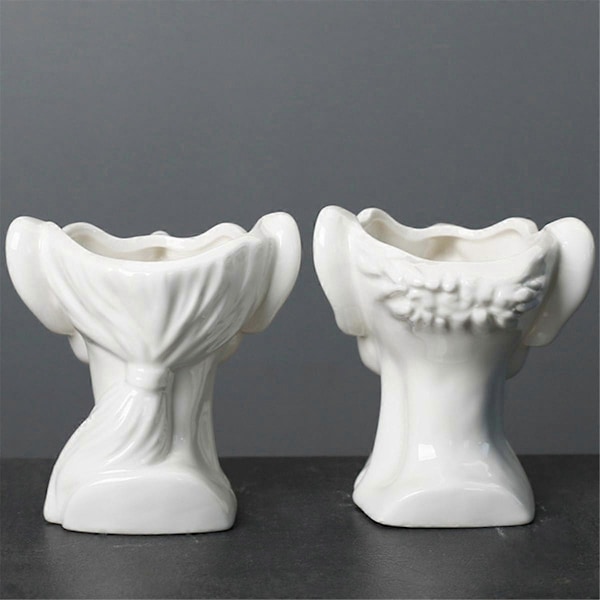 Portrett Statue Vase Plantekasse Nordisk Sukkulent Blomsterpotte Keramisk Innendørs Skrivebordsplante Dekor med Dreneringshull, A