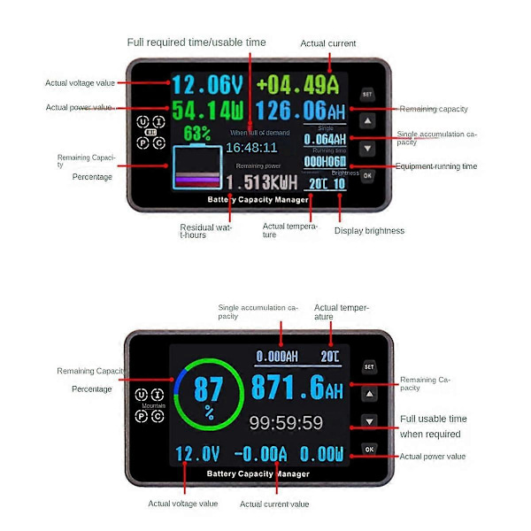 VA9910 3.5In 8-120V/0-300A Digital Voltmeter Amperemeter Batterikapacitetsindikator Hall Coulomb Meter Tester Strømdetektor