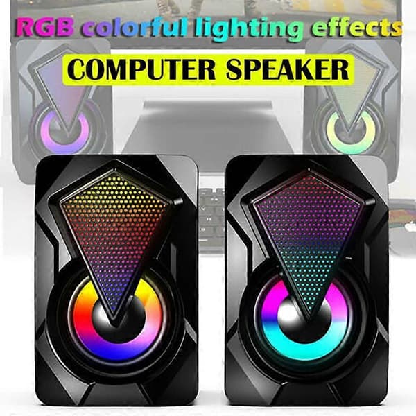 X2 USB Kablet Computerhøjttaler Multimedie Computer Subwoofer Farverig Lyseffekt RGB Desktop Spilhøjttaler