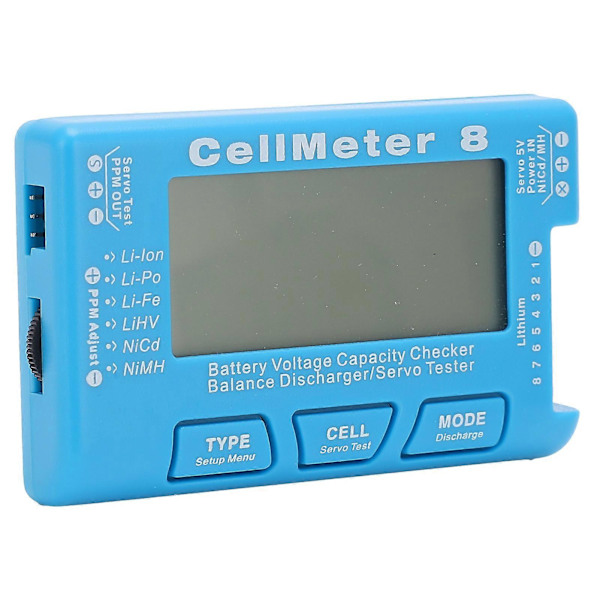 CellMeter?8 Multifunksjonell LCD Batterikapasitetskontroll Bakgrunnsbelysning Spenning Servo Tester