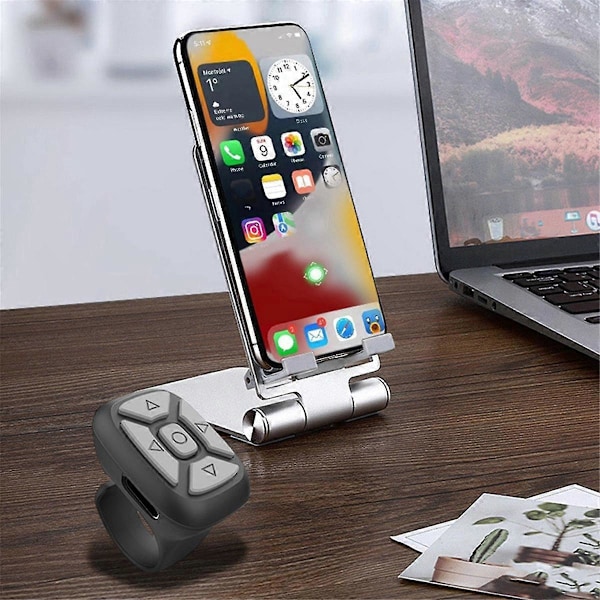 Trådløs Bluetooth Fjernbetjening Mobiltelefon Selfie Controller Ring Mobiltelefon Fjernbetjening Sort