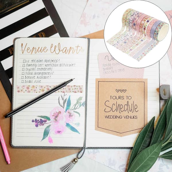 10 rullar Washi-tejp med varmprägling och blommig design, set för handböcker och klippböcker