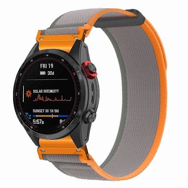 Til Coros Vertix 2 / Garmin Fenix 7X / 6X / 5X 26mm Trail Loop Nylonbånd Blød Urrem - R Orange  Grey Orange