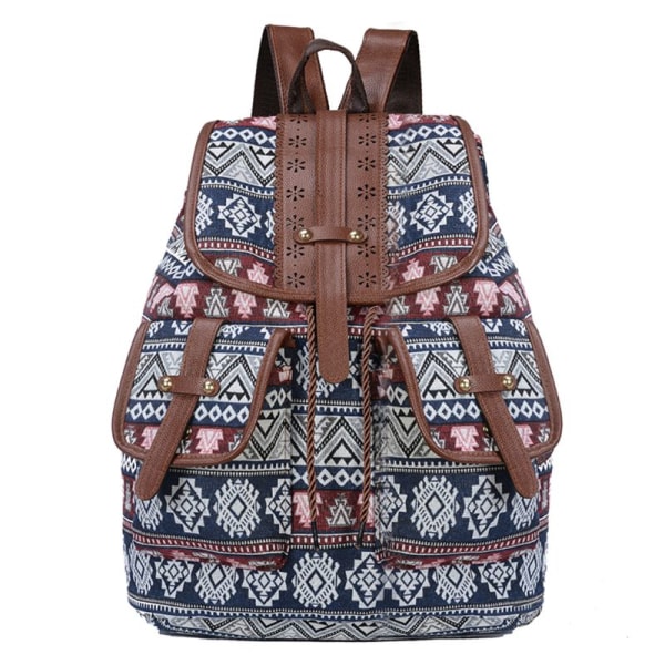 Högkvalitativ Vintage Tryckt Canvas Etnisk Ryggsäck Reseryggsäck style 3