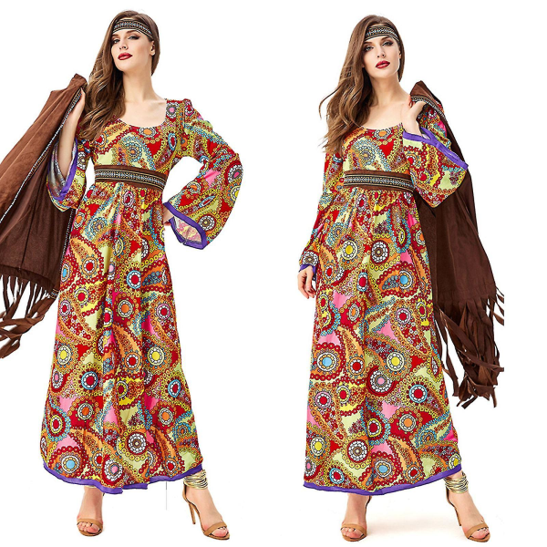 Snabb Leverans 70-tals Kläder För Kvinnor Disco Klänning Tillbehör 60-tals 70-tals Kostym Klänning För Kvinnor Hippie Kostym Kläder Outfit Halloween M
