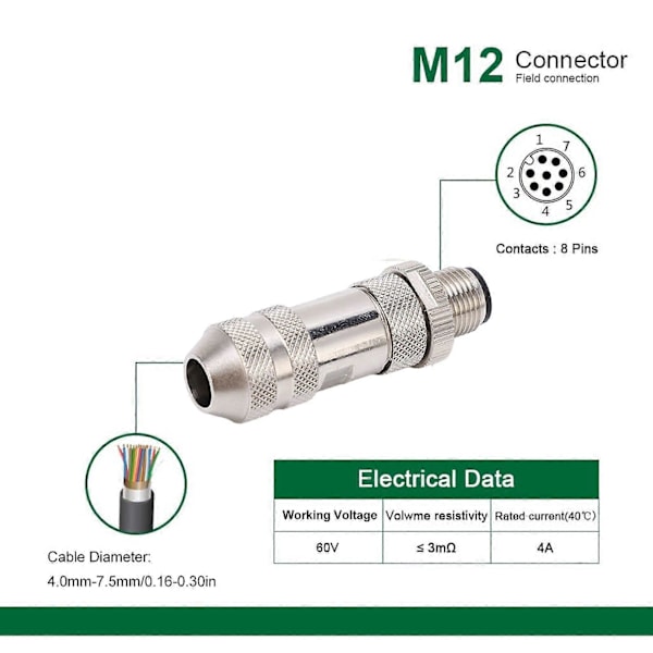 M12 8-benet sensorstik lige han luftfartskabel stik adapter terminal fittings til bil autocamper båd