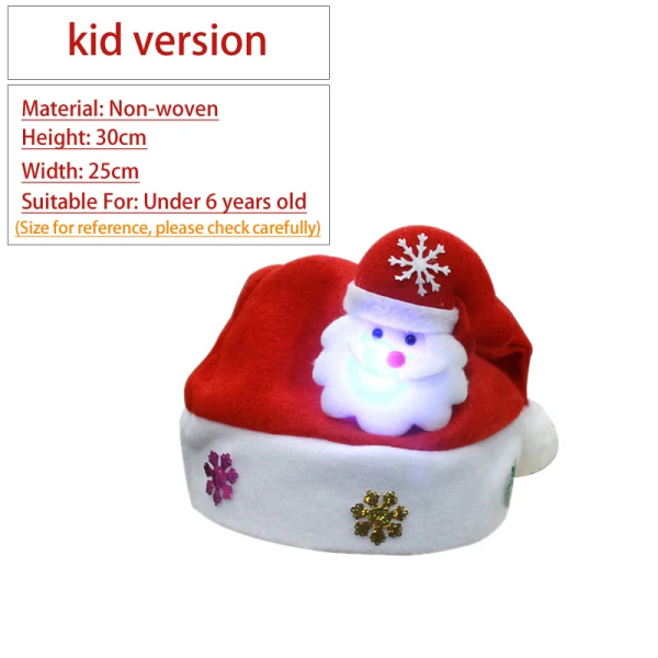 2024 Söt Julmössa Barn/Vuxna Röd Non-woven Cap Led Ljus Tomtehatt För Hemmakontoret Bar Julfestdekoration Kid Santa Light