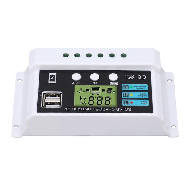 Solar Controller Industriel Chip LCD Display Overbelastningsbeskyttelse Solar Regulator 12V 24V Selvtillpasning Hvid 30A