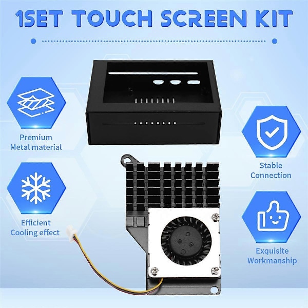 3,5 tommer Touch Screen til 5, med metalhus og aktiv køler, sort radiator