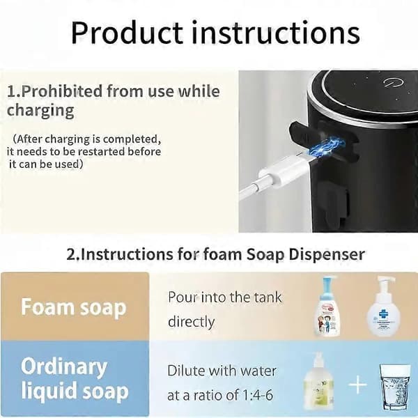 USB Oppladbar Elektrisk Skumsåpedispenser 380ml Kapasitet
