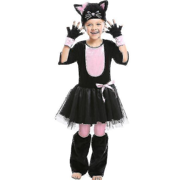 Snabb frakt Kostym för tjej Rosa Svart Katt Klänning Kostym Halloween Carnival Party Mardi Gras Cosplay 120-130CM