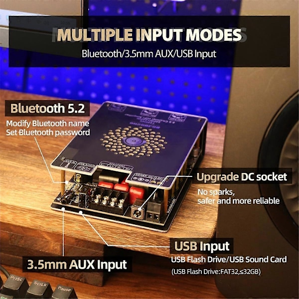 T220HS Bluetooth Forstærkerkort 220W+220W Stereo Kanal HiFi Forstærker TPA3251 Bluetooth 5.2 Lydmodul