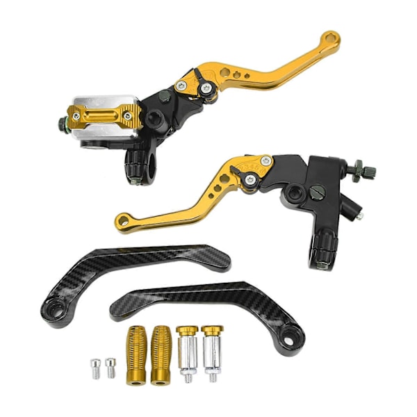1 Par 7/8 tums Broms Huvudcylinder Spak Universal Motorcykel Styres Kit med Behållare Kolfiber Handskydd Guld