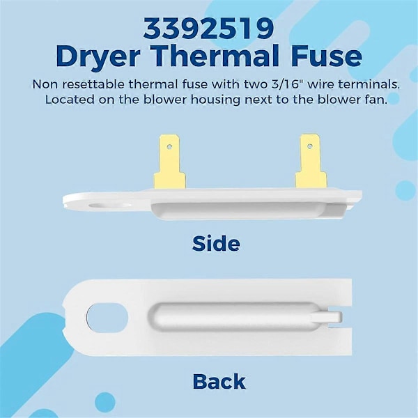 3392519 Tørretumbler Termosikring WP3392519 Udskiftning til Tørretumbler Termosikring Erstatter AP6008325 3388651 15 stk