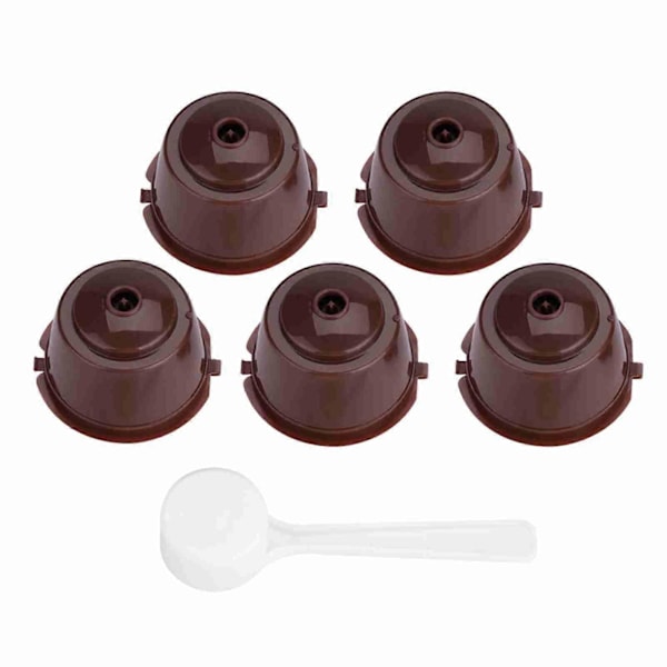 5 stk. Matvaregodkjent PP 304 Rustfritt Stål Gjenbrukbar Påfyllbar Kaffekapsel Filter (Brun)
