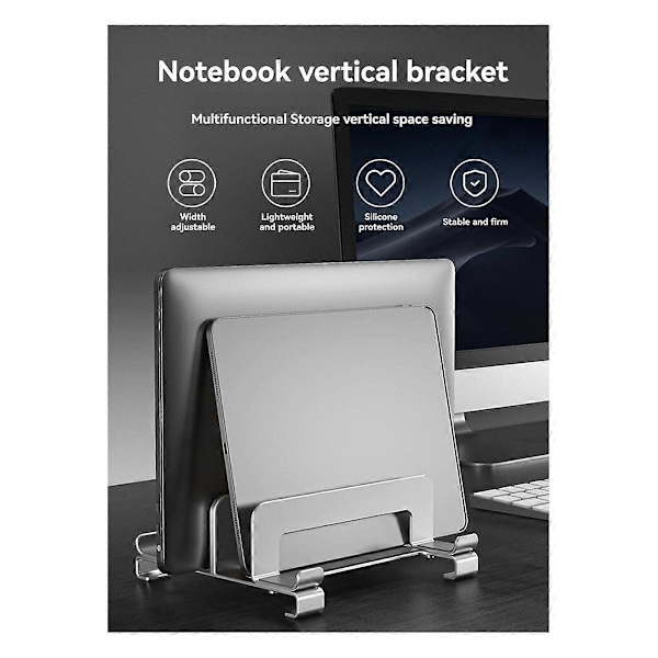 Laptop Stand Holder Justerbar Vertikal Desktop Notebook Dock Pladsbesparende 3 i 1 Computer Stand Sølv