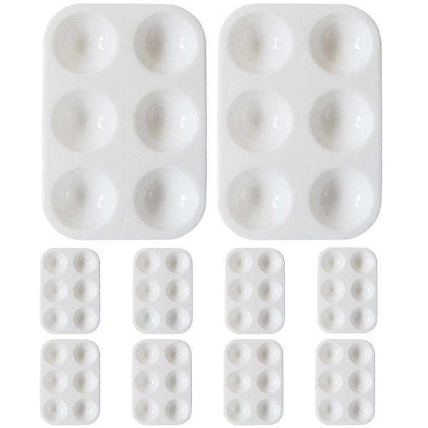 10 stk. Hvite Plast Malingbrett Paletter 6 Hull Fortykket Kunstklasser DIY Håndverk Akvarellpalett Fargeblanding Kunst Malingsbrett