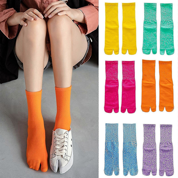 Naisten Miesten Ribbineulotut Puuvillaiset Varvassukat Kimono Tabi Crew Sukkien Harajuku Neon Yksivärinen Rullalauta 2 Varpaan Sandaali Rento Puolipitkä Sukka Orange