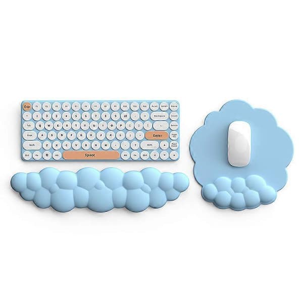 Blått tangentbord handledsstöd i memory foam, tangentbordsmoln handledsstöd, tangentbordsmatta med handledsstöd 2-delars set