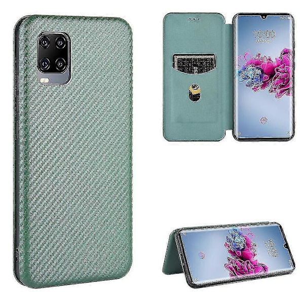 Kompatibel med Zte Axon 11 5g Kolfiber Läderfodral Folio Flip Skyddande Magnetiskt Skal Etui Coque Green