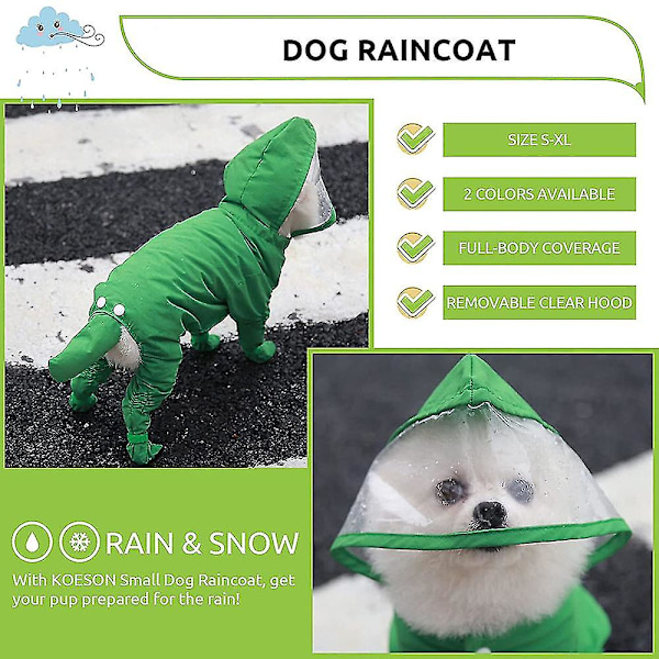 Regnkappa för valp med huva, vattentät hundponcho, lätt hundjacka Green S