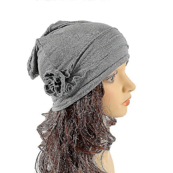 Kvinnor Turban Blommössor Elastisk Mössa Huvudduk Black