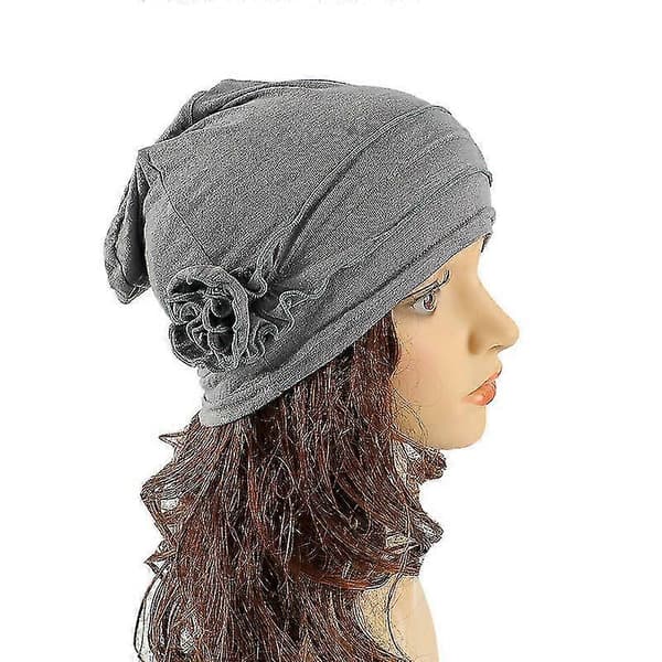 Kvinnor Turban Blommössor Elastisk Mössa Huvudduk Kahki