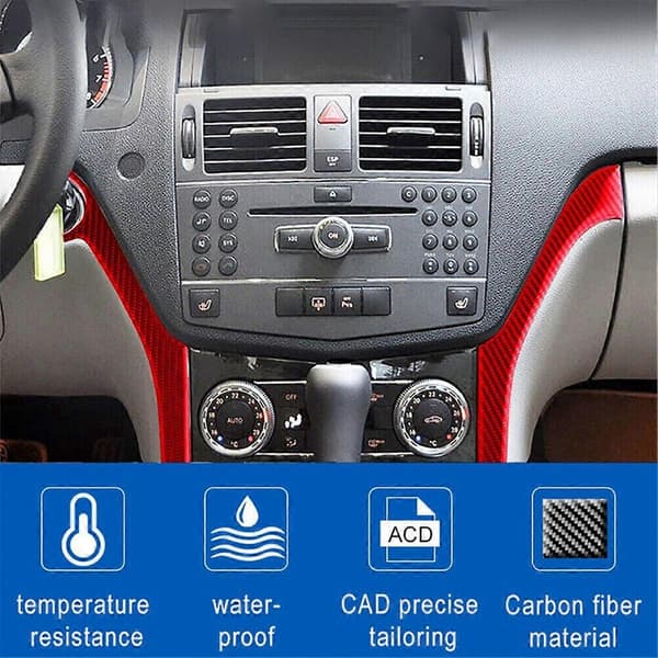 Röd Kolfiber Instrumentbräda Täckslist Trim för C-Klass W204 2007-2010