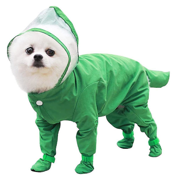 Regnkappa för valp med huva, vattentät hundponcho, lätt hundjacka Green S