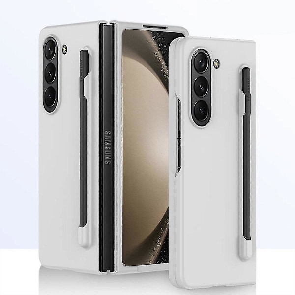 Z Fold 5 Skal, Slimmat Ultratunt PC Stötsäkert Skal Kompatibelt med Samsung Galaxy Z Fold 5 med S Pen Hållare & Skärmskydd White